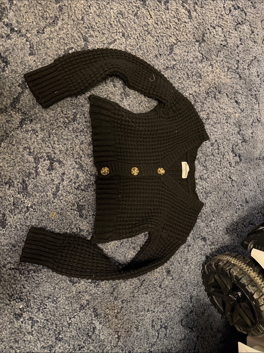 No Boundaries Black Ribbed Cropped Cardigan with Gold Buttons